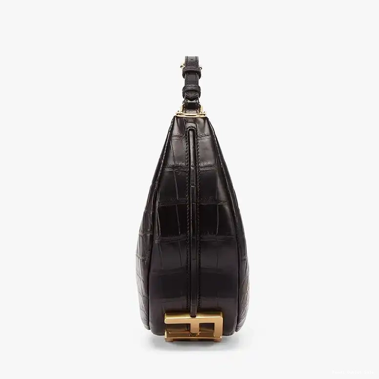 Cheap Bag Fendi Hobo Fendigraphy Leather Small Black Crocodile In 0629